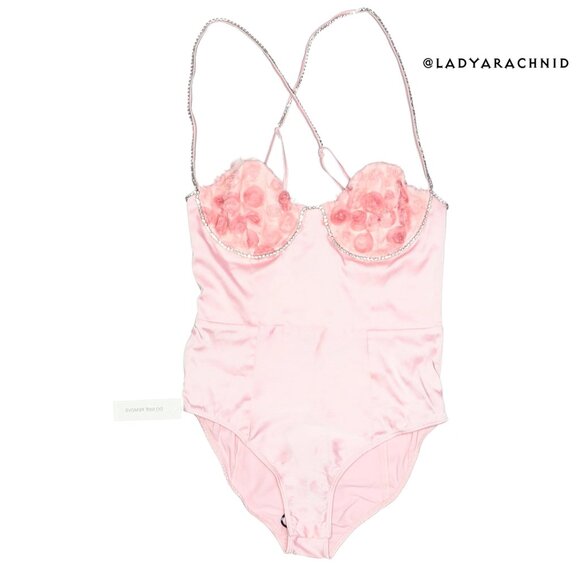 FOR LOVE & LEMONS Skye pink satin bodysuit NWT - Picture 7 of 12